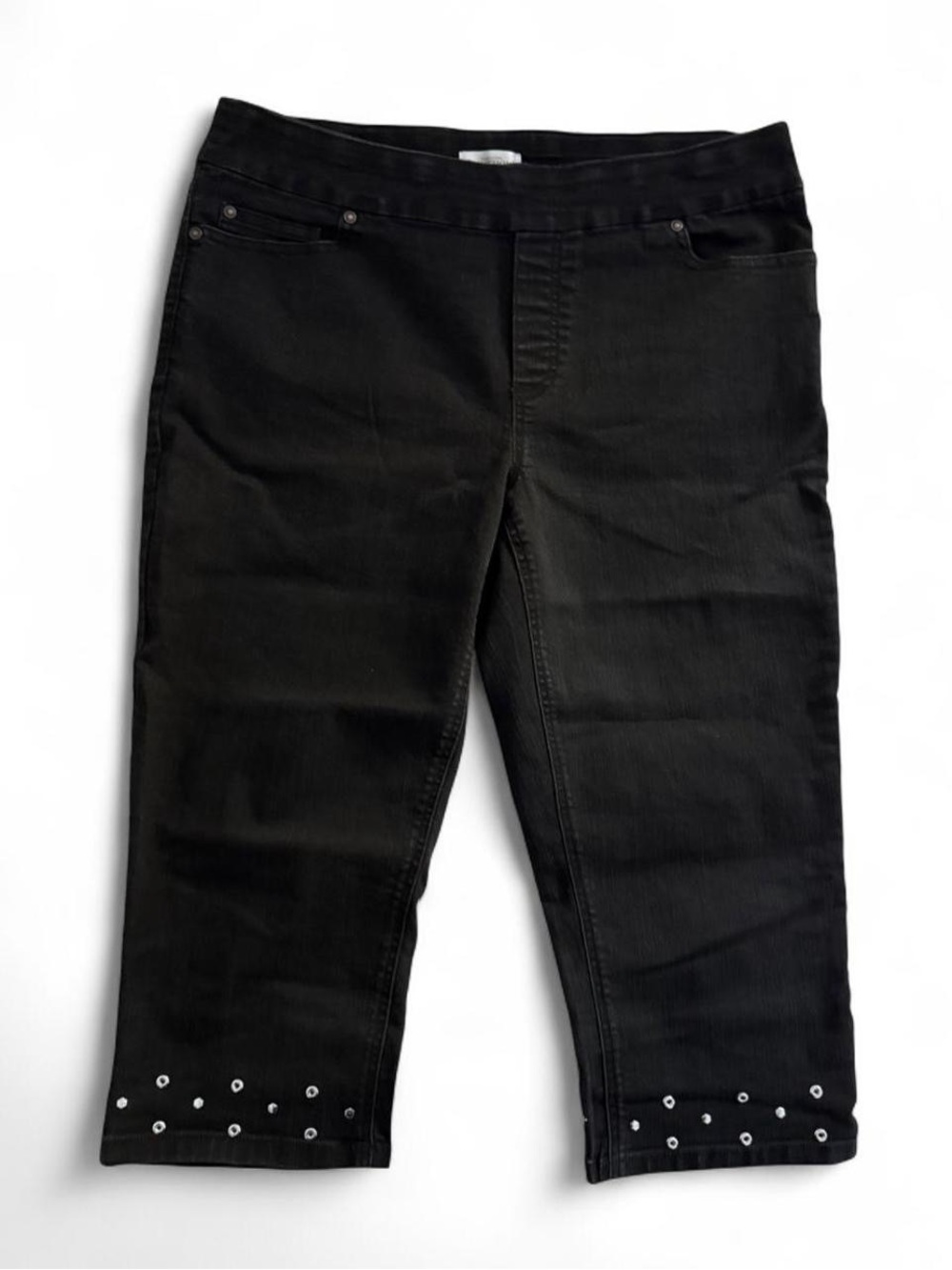 Northern Reflections Black Ankle Capri Jeans with Hem Eyelet Detail